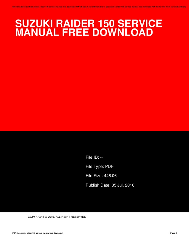 Suzuki raider 150 service manual free download